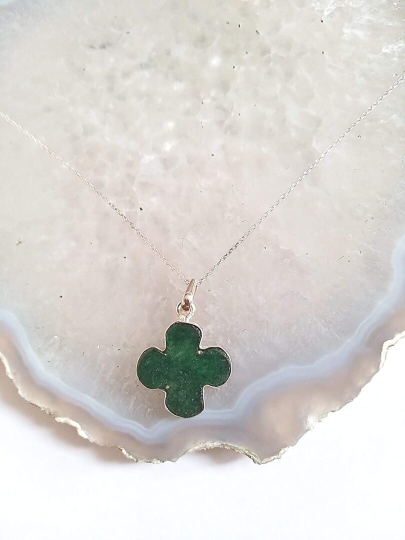 Green Aventurine 925-Silver Pendant Necklace | 925- Silver Chain-16'' | Green Aventurine 925-Silver Flower Pendant | Geniune 925 Sterling Silver chain | Gift for Her