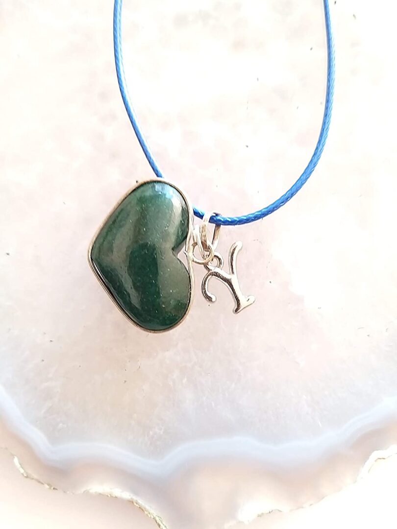 Initial - Y - Necklace with Natural Green Aventurine Pendant | Stunning Personalised Necklace | Crystal Pendant with Inital -18"- Waxed Cord Necklace | Gift for Her