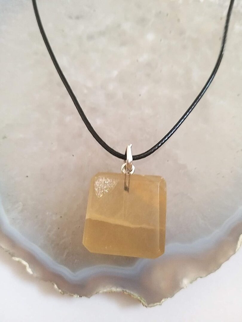 Honey Calcite Pendant Necklace | Stunning 925-Silver Pendant | Adjustable Waxed Cord -18'' | Natural Healing Crystal Pendant | Gift for Her