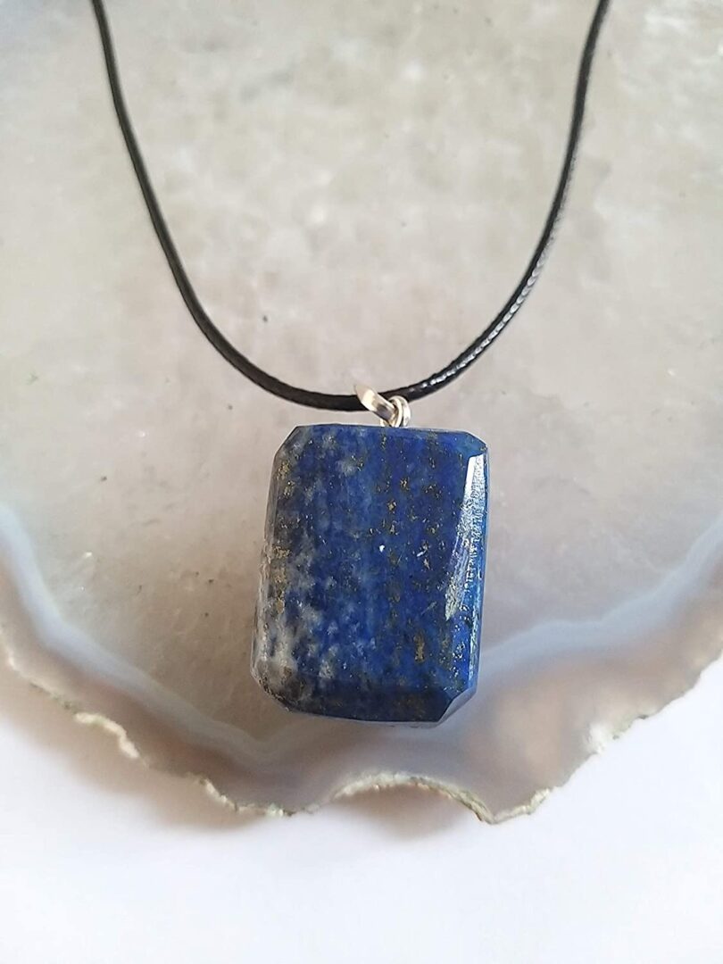 Lapis Lazuli Pendant Necklace | Stunning 925-Silver Pendant | Adjustable Waxed Cord -18'' | Natural Healing Stone Pendant | Gift for Her