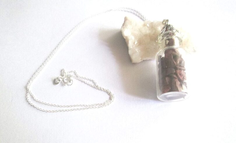 Red Jasper Crystal Wish Bottle Pendant Necklace | Red Jasper Chips in Glass Wish Bottle| 18"- Silver Plated Chain | Gifts for Her - Image 2