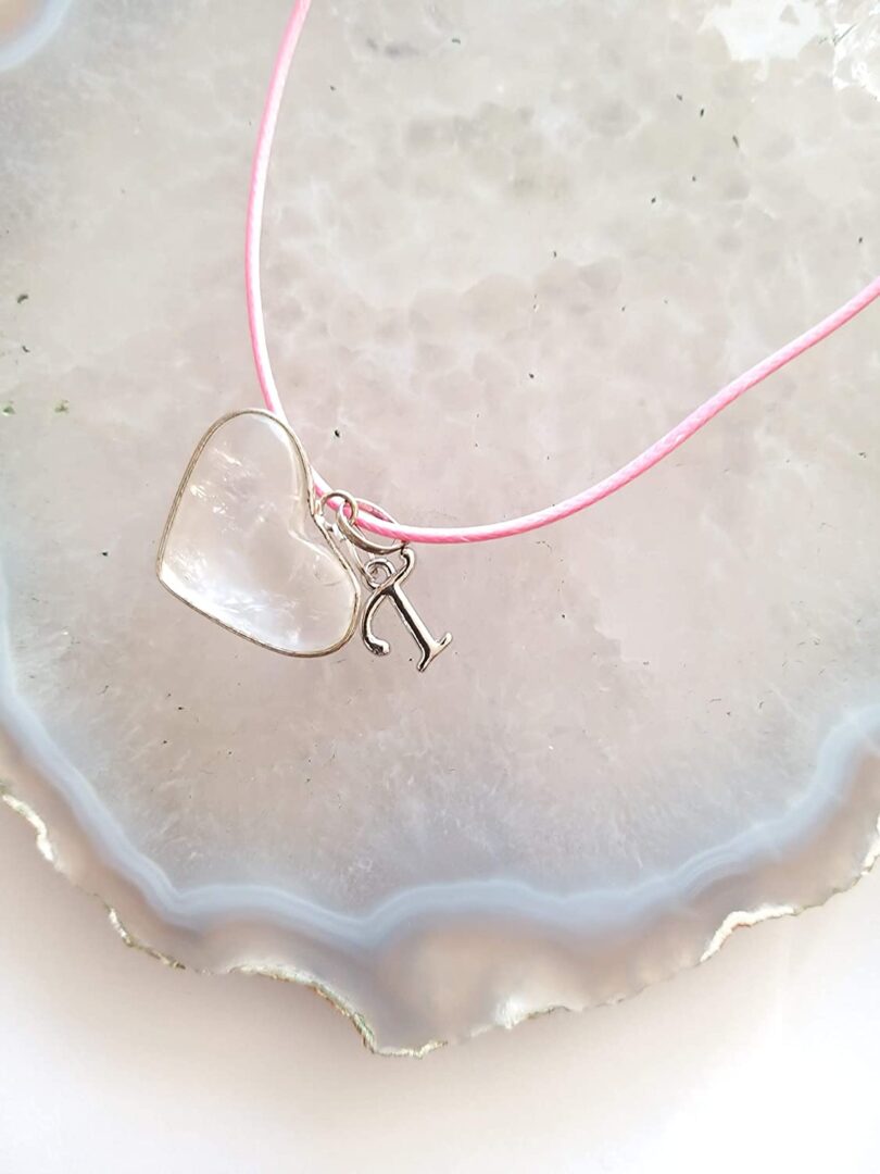 Initial - T - Necklace with Natural Clear Quartz Pendant | Stunning Personalised Necklace | Crystal Pendant with Inital -18"- Waxed Cord Necklace | Gift for Her