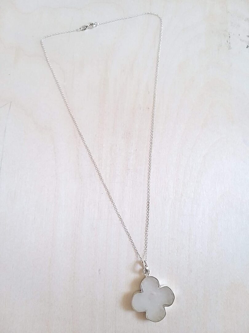 White Quartz 925-Silver Pendant Necklace | 925- Silver Chain-16'' | White Quartz 925-Silver Flower Pendant | Geniune 925 Sterling Silver chain | Gift for Her - Image 2