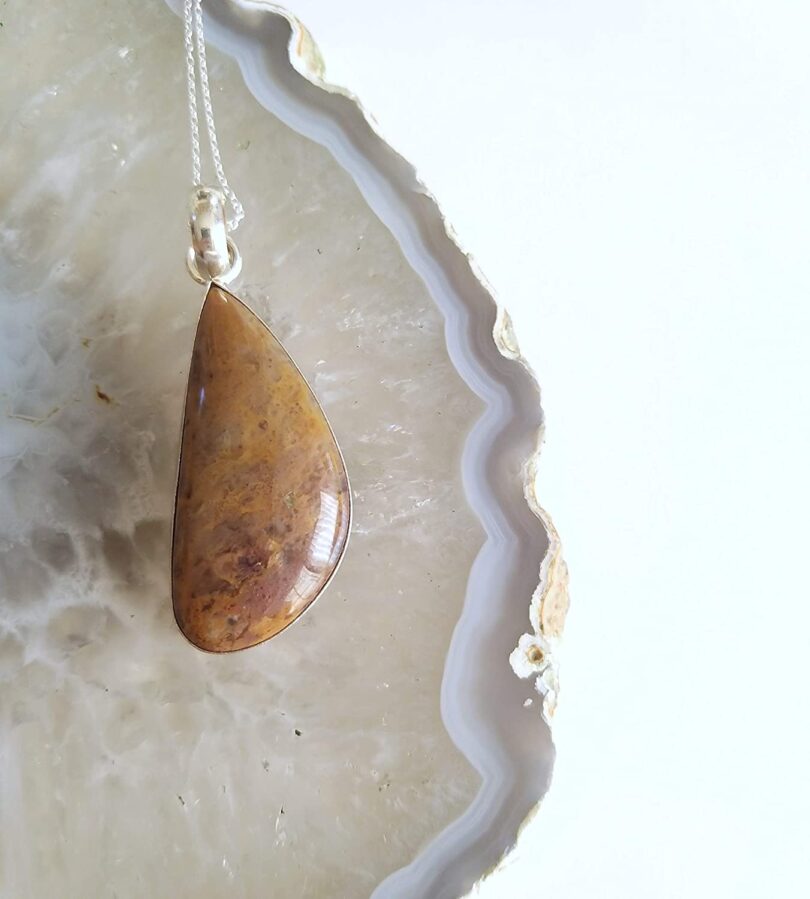 Ocean jasper Stone Pendant Necklace | Natural Gemstone Pendant -18"- Chain Necklace | Geniune Ocean Jasper Stone GS Pendant | Gift Packing