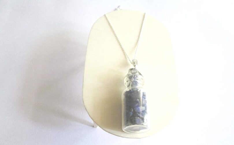 Lapis Lazuli Crystal Wish Bottle Pendant Necklace | Lapis Lazuli Chips in Glass Wish Bottle| 18"- Silver Plated Chain | Gifts for Her - Image 4