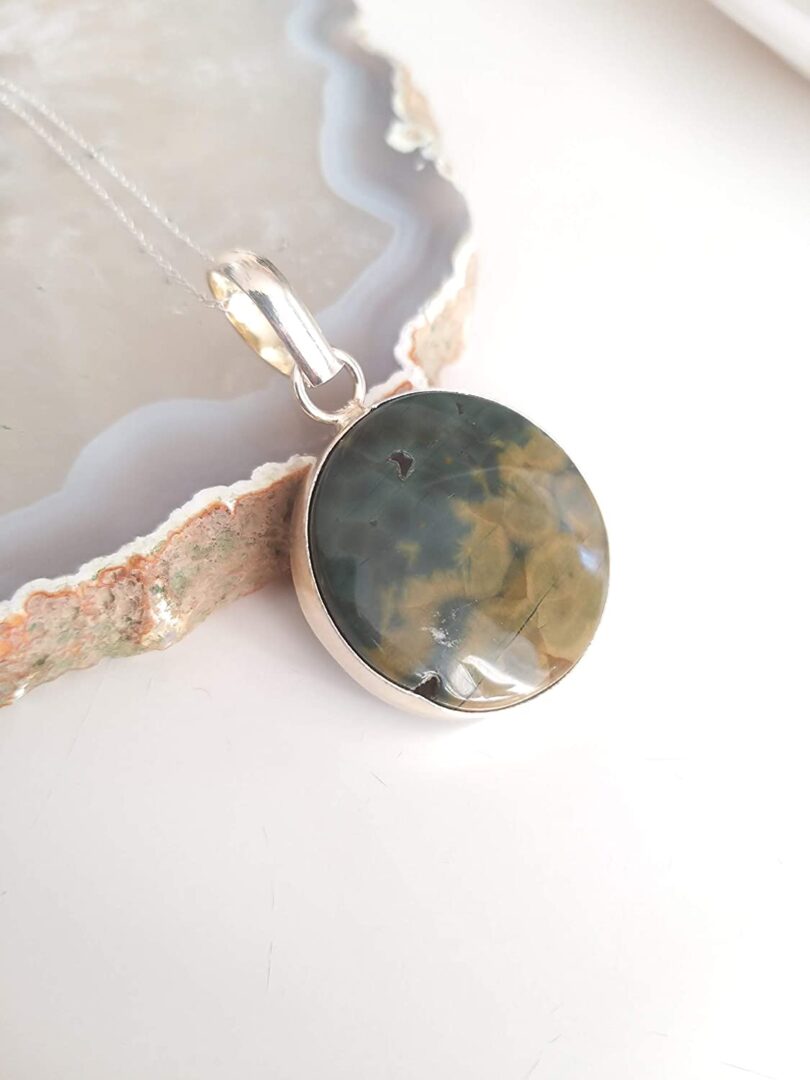 Rainforest jasper Stone Pendant Necklace | Natural Gemstone Pendant -18"- Chain Necklace | Geniune Rainforest Jasper Stone GS Pendant | Gift Packing - Image 3