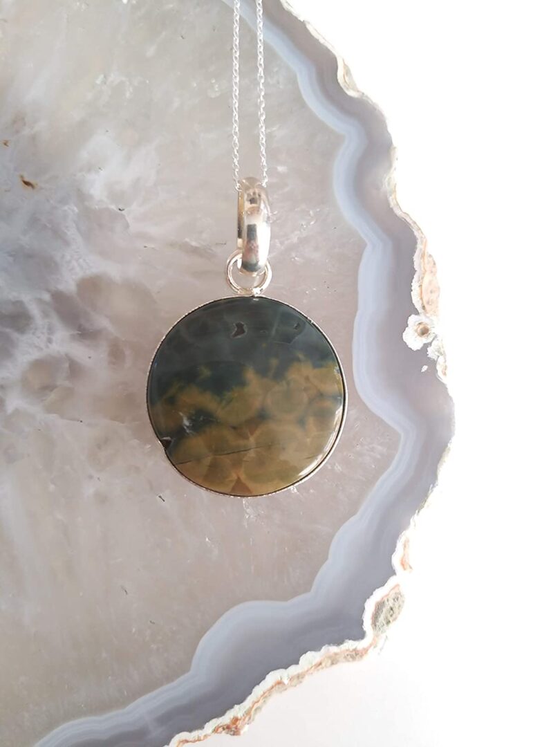 Rainforest jasper Stone Pendant Necklace | Natural Gemstone Pendant -18"- Chain Necklace | Geniune Rainforest Jasper Stone GS Pendant | Gift Packing - Image 2