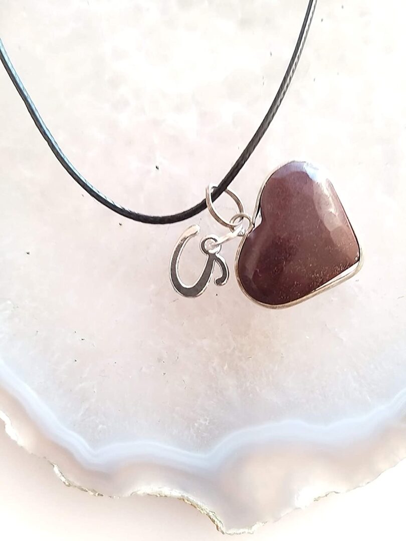 Initial - U - Necklace with Natural Red Jasper Pendant | Stunning Personalised Necklace | Crystal Pendant with Inital -18"- Waxed Cord Necklace | Gift for Her