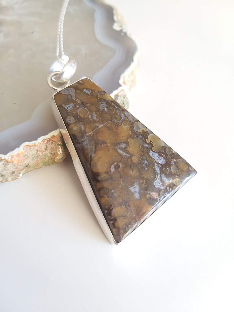 Bronzite Stone Pendant Necklace | Natural Gemstone Pendant -18"- Chain Necklace | Geniune Bronzite Crystal GS Pendant | Gift Packing - Image 3