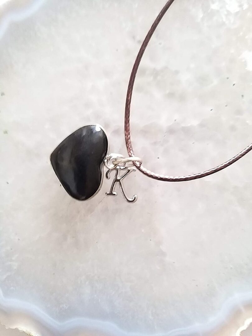 Initial - K - Necklace with Natural Black Onyx Pendant | Stunning Personalised Necklace | Crystal Pendant with Inital -18"- Waxed Cord Necklace | Gift for Her