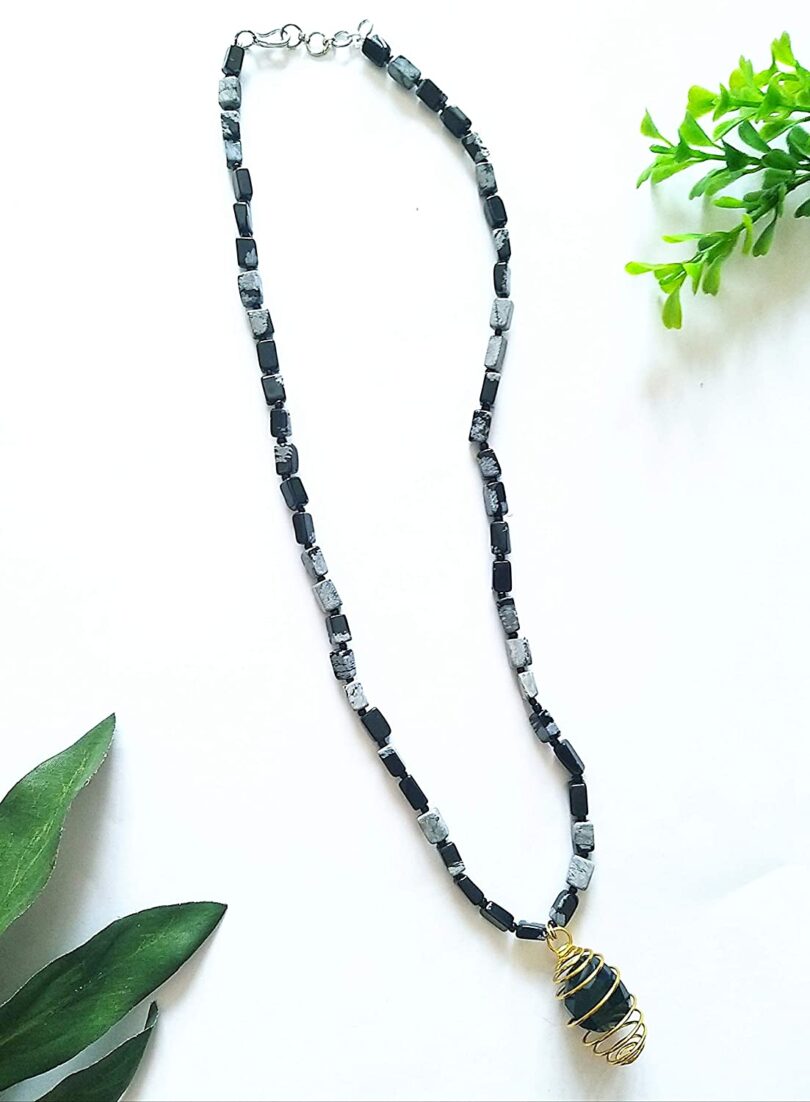 Black Obsidian Pendant Necklace | Gemstone Crystal Necklace | Natural Black Obsidian Necklace | Negative Energy Protection Necklace | Gift for Her