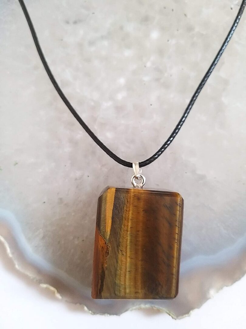 Tigers Eye Pendant Necklace | Stunning 925-Silver Pendant | Adjustable Waxed Cord -18'' | Natural Healing Stone Pendant | Gift for Her