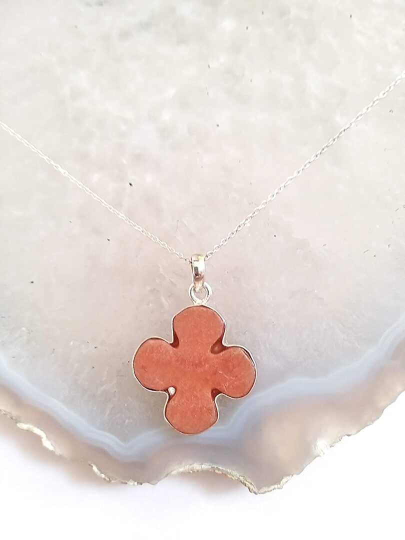 Red Jasper 925-Silver Pendant Necklace | 925- Silver Chain-16'' | Red Jasper 925-Silver Flower Pendant | Geniune 925 Sterling Silver chain | Gift for Her