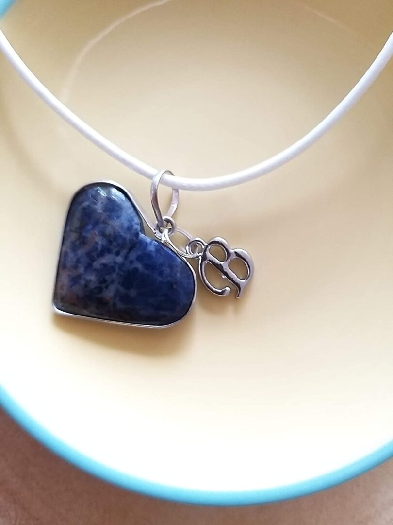 Initial - B - Necklace with Natural Sodalite Pendant | Stunning Personalised Necklace | Crystal Pendant with Inital -18"- Waxed Cord Necklace | Gift for Her - Image 2