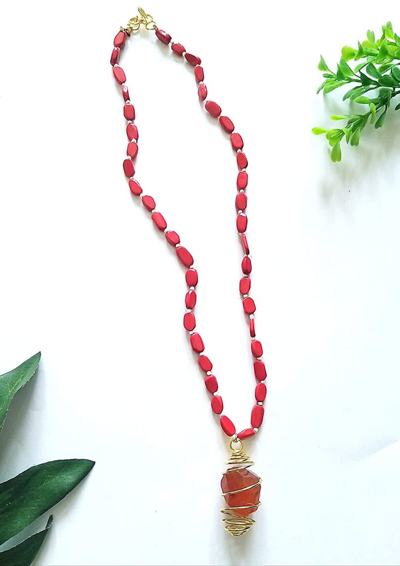 Red Coral Pendant Necklace | Gemstone Crystal Necklace | Natural Red Coral Necklace | Negative Energy Protection Necklace | Gift for Her - Image 3