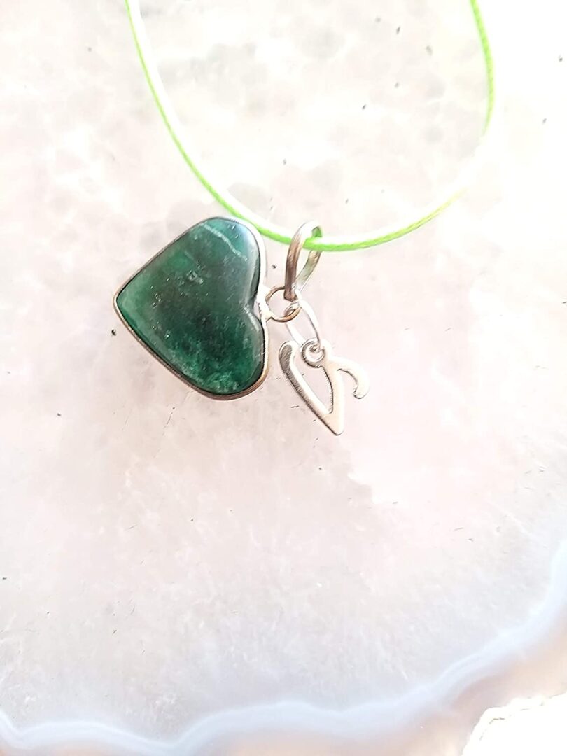 Initial - V - Necklace with Natural Green Aventurine Pendant | Stunning Personalised Necklace | Crystal Pendant with Inital -18"- Waxed Cord Necklace | Gift for Her