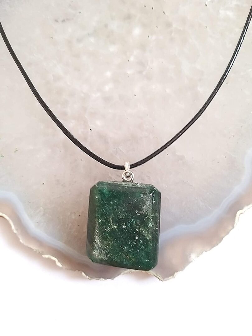 Green Aventurine Pendant Necklace | Stunning 925-Silver Pendant | Adjustable Waxed Cord -18'' | Natural Healing Stone Pendant | Gift for Her