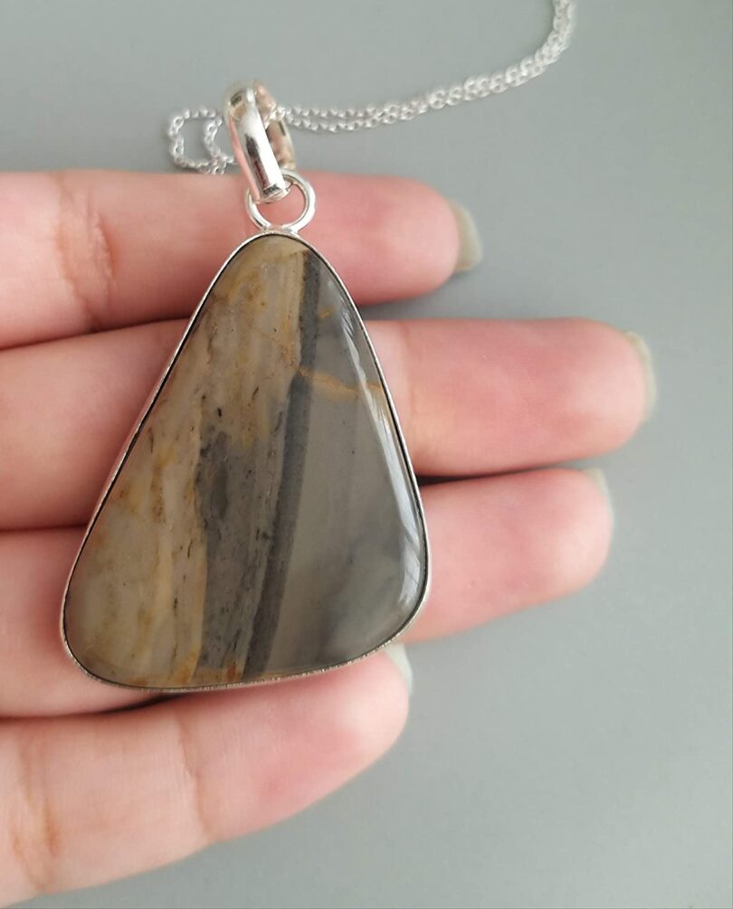 Ocean jasper Stone Pendant Necklace | Natural Gemstone Pendant -18"- Chain Necklace | Geniune Ocean Jasper Stone GS Pendant | Gift Packing