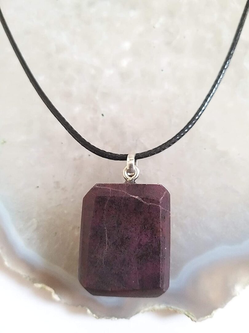 Ruby Stone Pendant Necklace | Stunning 925-Silver Pendant | Adjustable Waxed Cord -18'' | Natural Healing Stone Pendant | Gift for Her