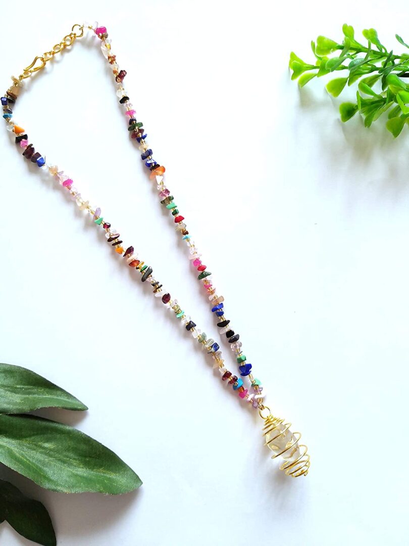 Clear Quartz 9 Planets Necklace | Clear quartz Pendant Necklace | Multi Gemstones Crystal Necklace | Meditation | Gift Clear Quartz Crystal Multi Gemstones Necklace