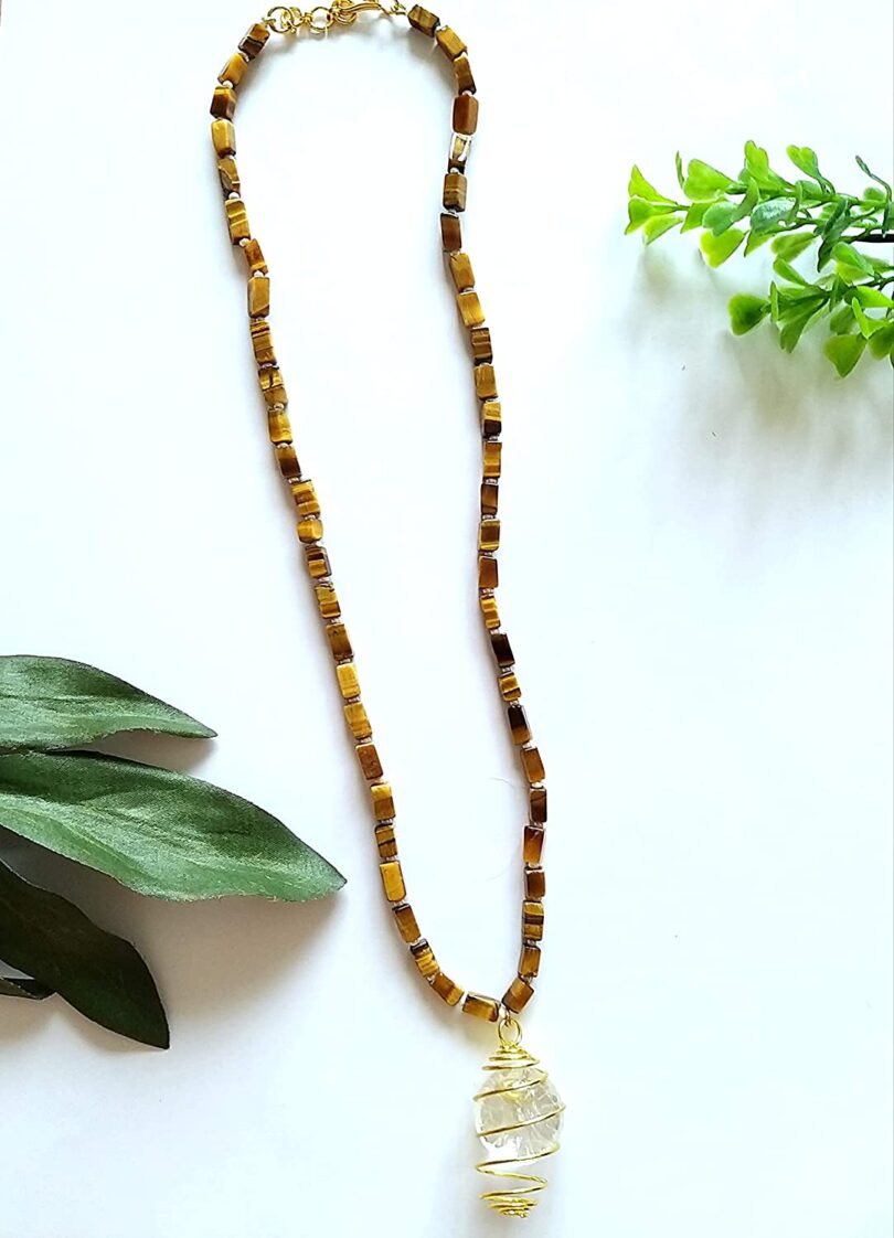 Tigers Eye Pendant Necklace | Tigers Eye Clear Quartz Pendant Necklace | Healing Stone | Meditation | Gift Tigers Eye Crystal Energy Necklace - Image 2