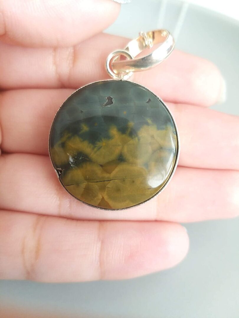 Rainforest jasper Stone Pendant Necklace | Natural Gemstone Pendant -18"- Chain Necklace | Geniune Rainforest Jasper Stone GS Pendant | Gift Packing