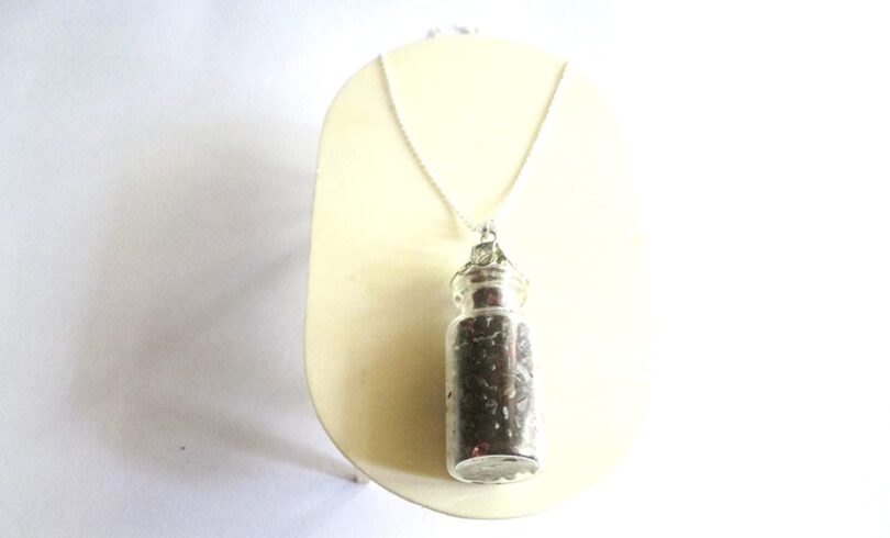 Garnet Crystal Wish Bottle Pendant Necklace | Garnet Chips in Glass Wish Bottle| 18"- Silver Plated Chain | Gifts for Her - Image 7