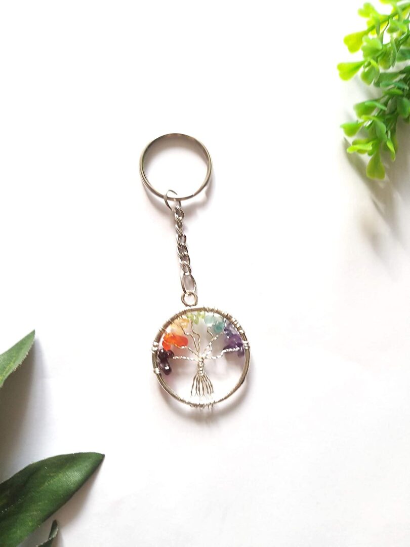 7 Chakra Tree of Life Keyring | Natural 7 Chakra Crystal Keyring | Crystal Energy Keyring | Healing Crystals | Meditation | Gift 7 Chakra Tree of Life - Image 2