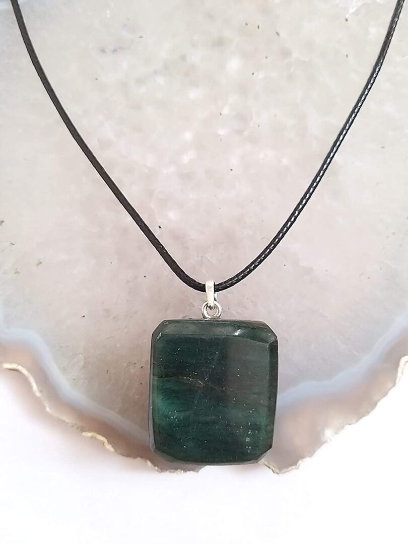 Green Aventurine Pendant Necklace | Stunning 925-Silver Pendant | Adjustable Waxed Cord -18'' | Natural Healing Stone Pendant | Gift for Her