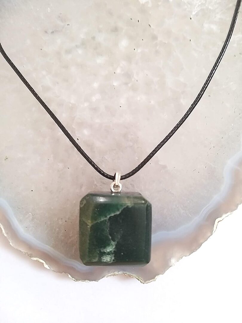 Green Aventurine Pendant Necklace | Stunning 925-Silver Pendant | Adjustable Waxed Cord -18'' | Natural Healing Stone Pendant | Gift for Her