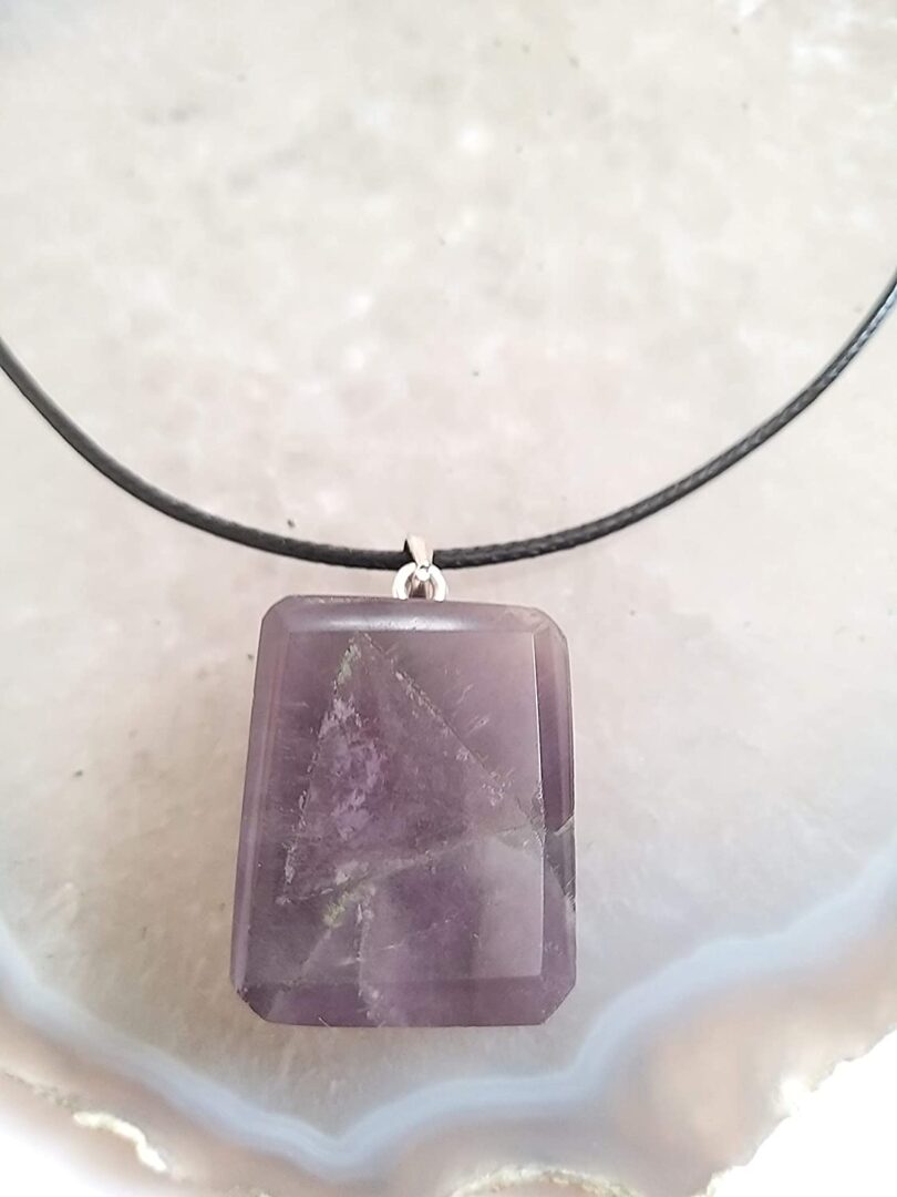 Amethyst Pendant Necklace | Stunning 925-Silver Pendant | Adjustable Waxed Cord -18'' | Natural Healing Stone Pendant | Gift for Her