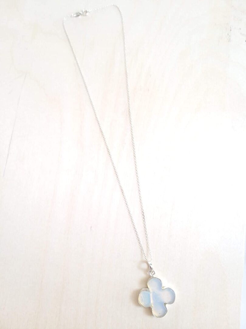 Opalite 925-Silver Pendant Necklace | 925- Silver Chain-16'' | Opalite 925-Silver Flower Pendant | Geniune 925 Sterling Silver chain | Gift for Her - Image 2