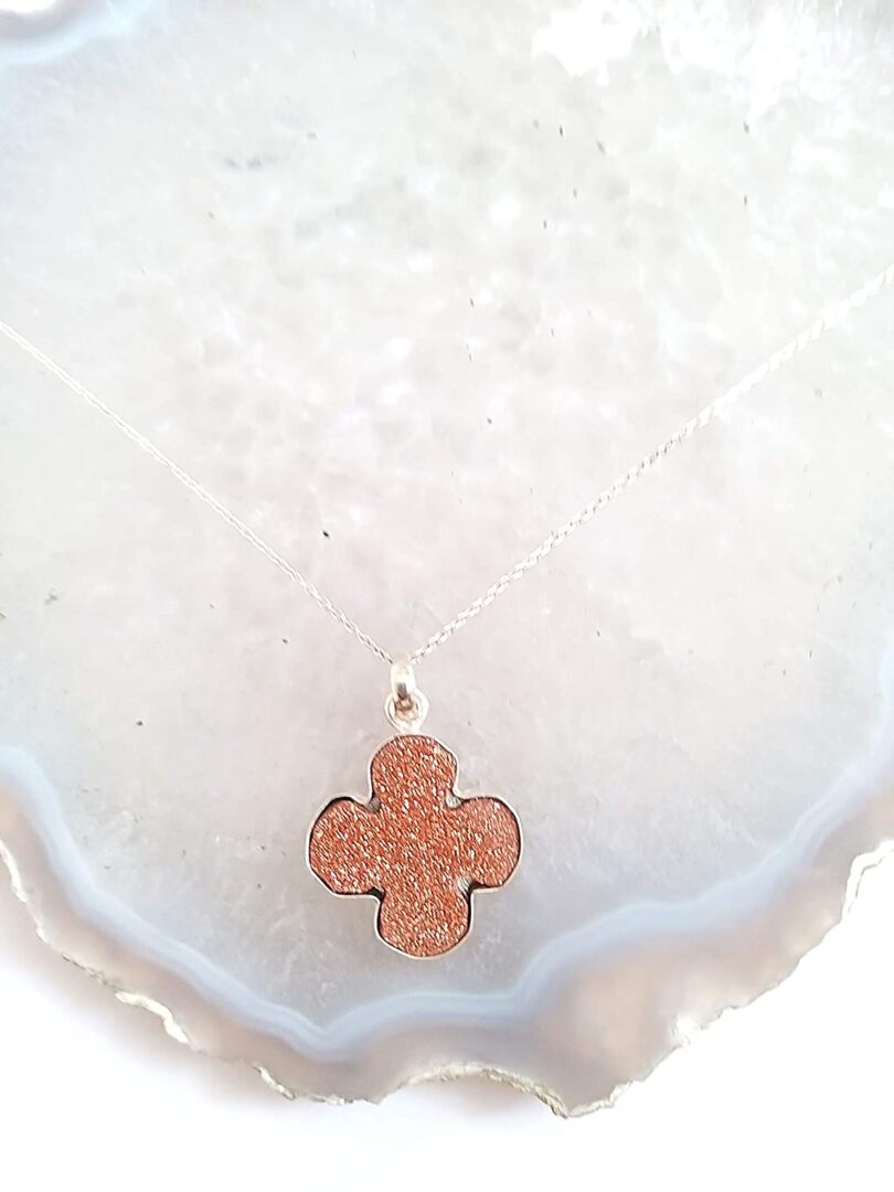 Goldstone Red 925-Silver Pendant Necklace | 925- Silver Chain-16'' | Goldstone Red 925-Silver Flower Pendant | Geniune 925 Sterling Silver chain | Gift for Her