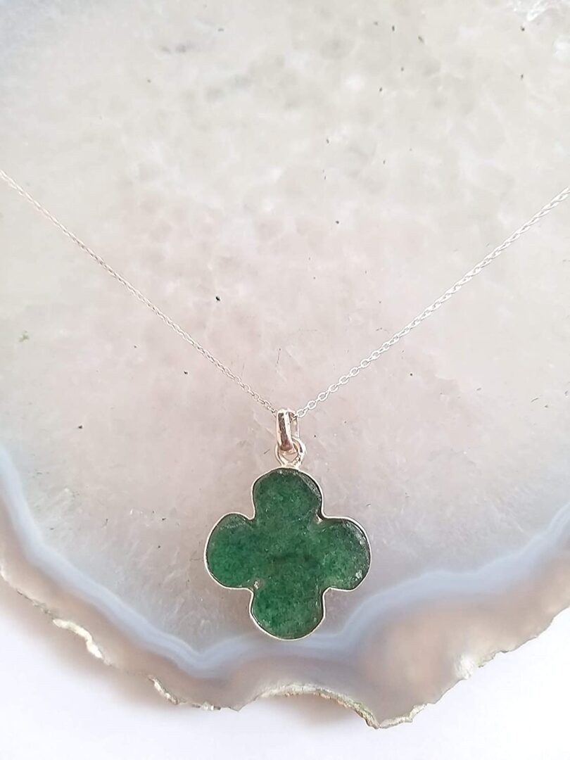 Green Aventurine 925-Silver Pendant Necklace | 925- Silver Chain-16'' | Green Aventurine 925-Silver Flower Pendant | Geniune 925 Sterling Silver chain | Gift for Her