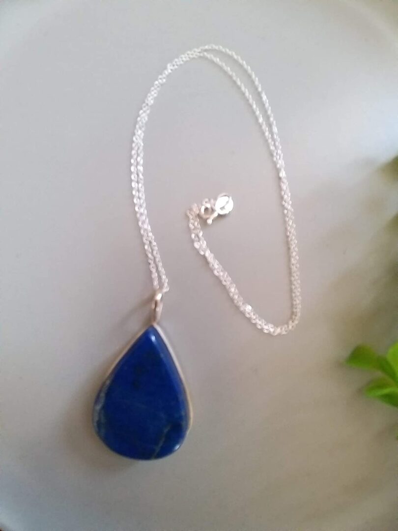 Lapis Lazuli 925-Silver Pendant Necklace | Sterling Silver Chain-16'' | Lapis Lazuli 925-Silver Pendant | Geniune 925-Sterling Silver chain | Gift for Her - Image 2