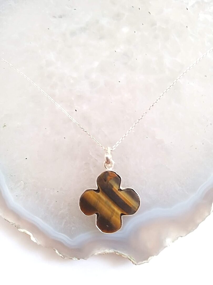 Tigers eye 925-Silver Pendant Necklace | 925- Silver Chain-16'' | Tigers Eye 925-Silver Flower Pendant | Geniune 925 Sterling Silver chain | Gift for Her