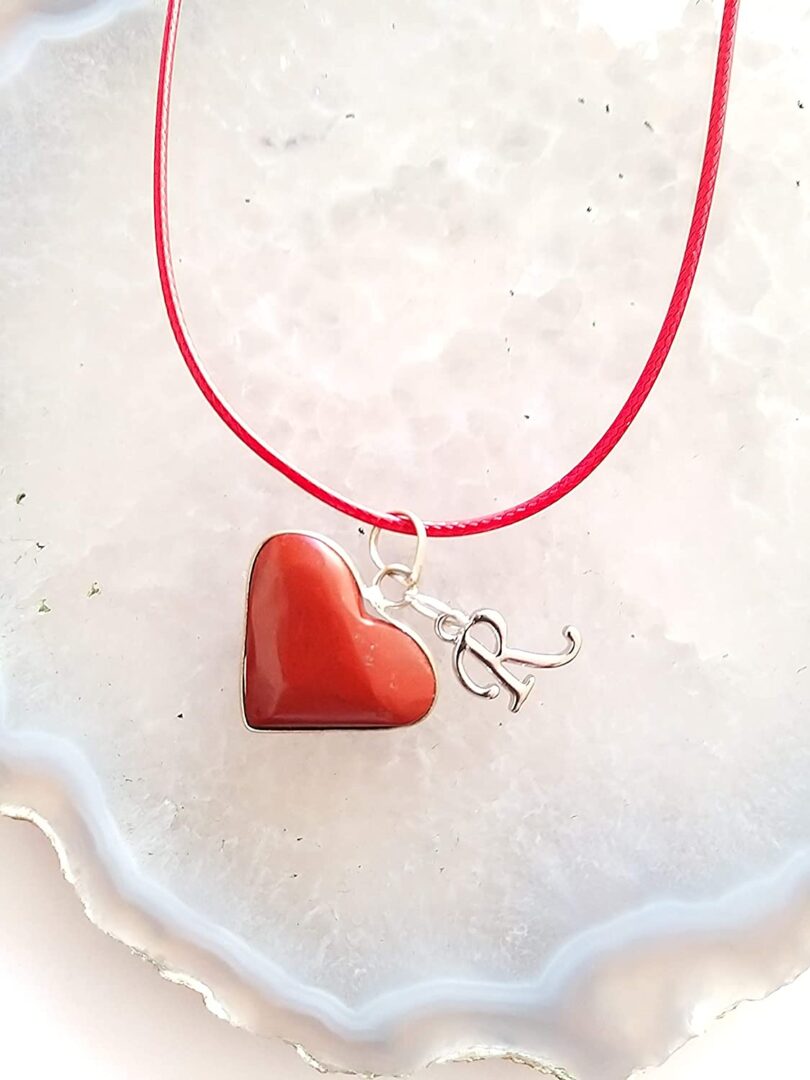 Initial - R - Necklace with Natural Red Jasper Pendant | Stunning Personalised Necklace | Crystal Pendant with Inital -18"- Waxed Cord Necklace | Gift for Her