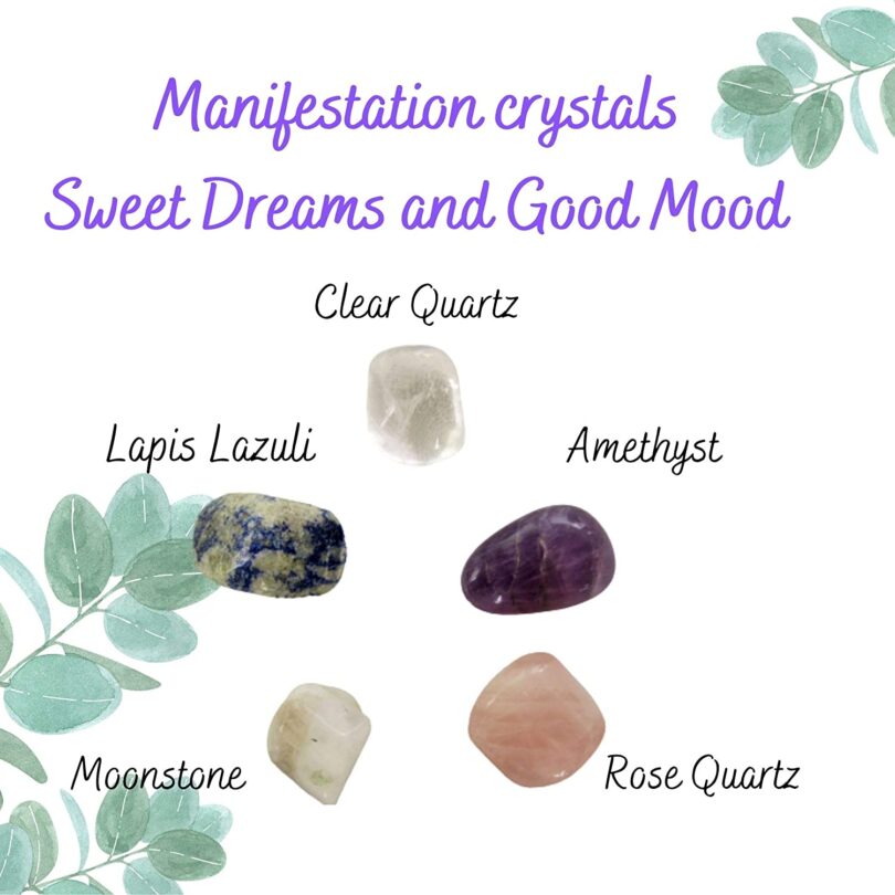 Manifestation Set | Sweet Dreams and Good Mood Crystals Set | Crystals Of Sleep and Mood |5 Lovely Crystals in Gift Packing | Crystal Info Card - Image 6