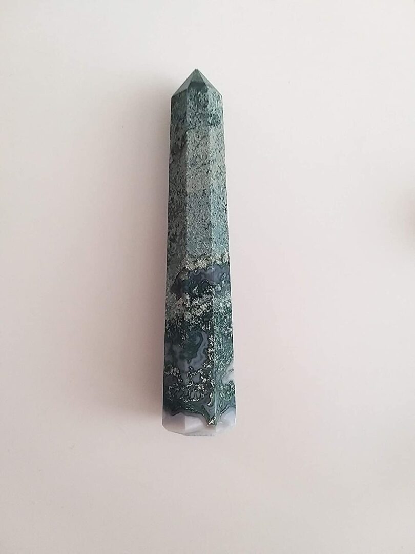 Moss Agate Crystal Point | 100mm Large Moss Agate Tower | Crystal Energy Point | Moss Agate Wand | Meditation |Gift Moss Agate Energy Point - Image 3