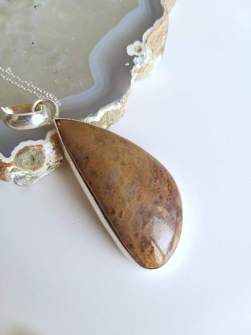 Ocean jasper Stone Pendant Necklace | Natural Gemstone Pendant -18"- Chain Necklace | Geniune Ocean Jasper Stone GS Pendant | Gift Packing - Image 2