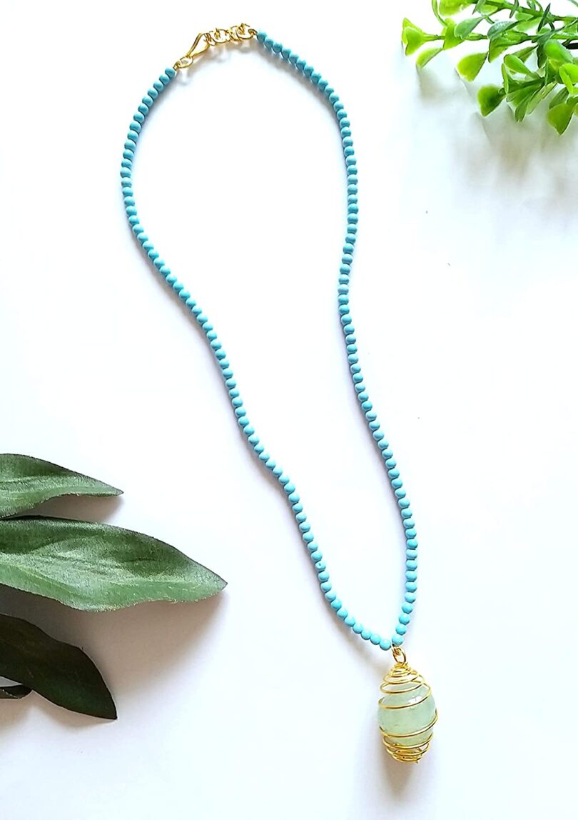 Turquoise Crystal Aquamarine Pendant Necklace | Natural Turquoise Necklace | Crystal Necklace Jewelery | Healing stone | Gift Turquoise Crystal Necklace - Image 3