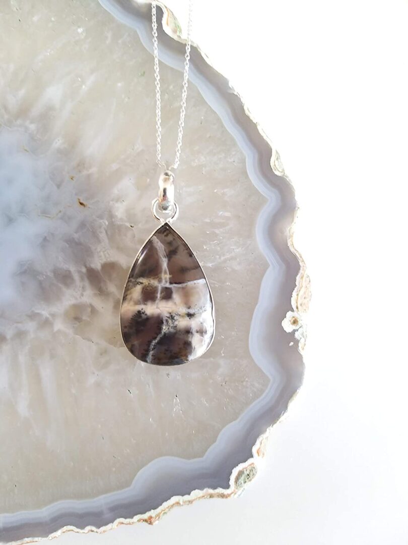 Dendritic Opal Pendant Necklace | Natural Gemstone Pendant -18"- Chain Necklace | Geniune Dendritic Opal Crystal GS Pendant | Gift Packing - Image 3