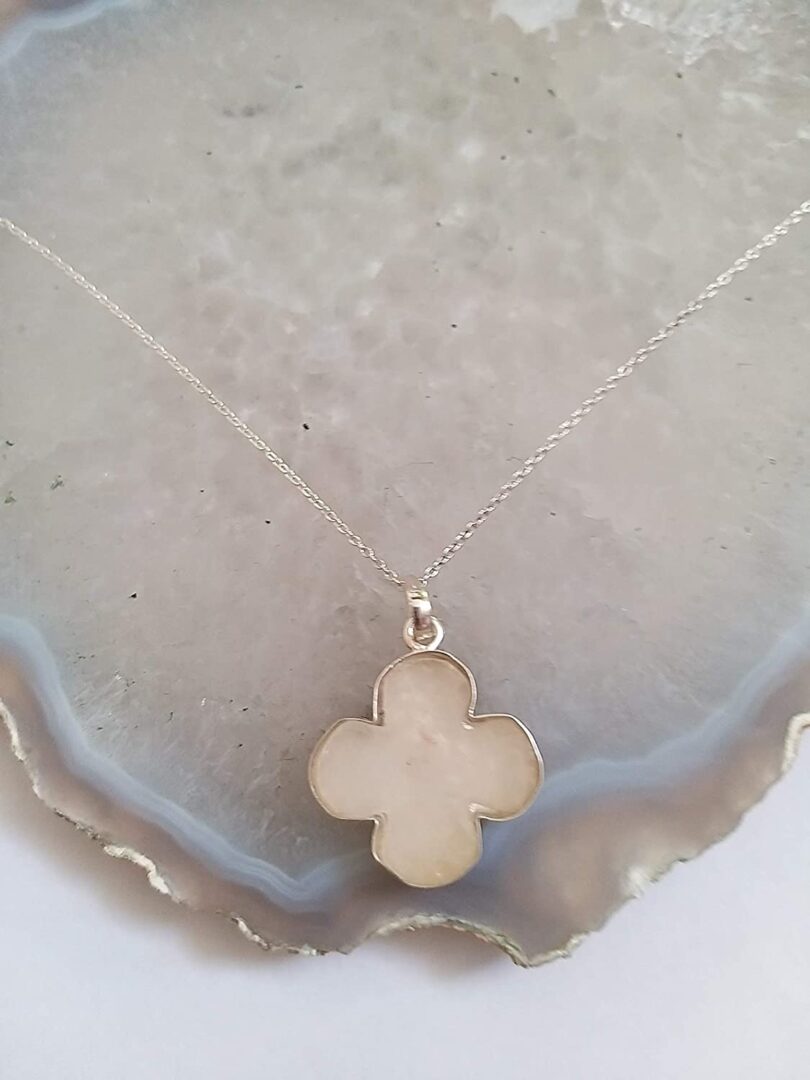 White Quartz 925-Silver Pendant Necklace | 925- Silver Chain-16'' | White Quartz 925-Silver Flower Pendant | Geniune 925 Sterling Silver chain | Gift for Her