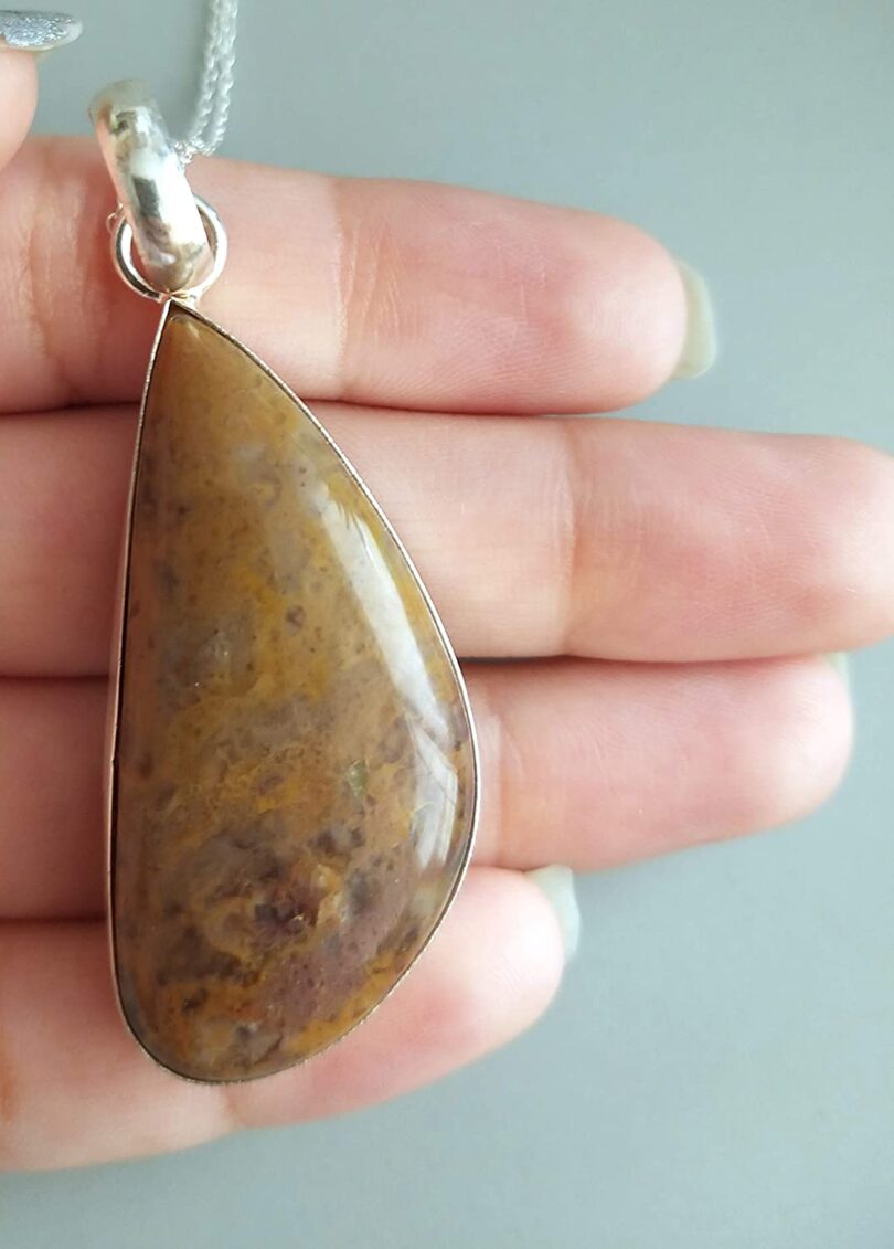 Ocean jasper Stone Pendant Necklace | Natural Gemstone Pendant -18"- Chain Necklace | Geniune Ocean Jasper Stone GS Pendant | Gift Packing - Image 4