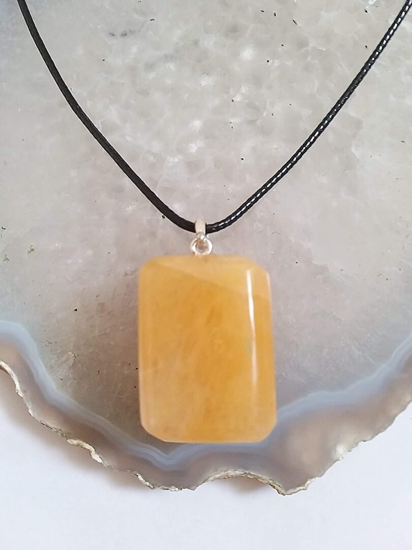 Yellow Aventurine Pendant Necklace | Stunning 925-Silver Pendant | Adjustable Waxed Cord -18'' | Natural Healing Stone Pendant | Gift for Her