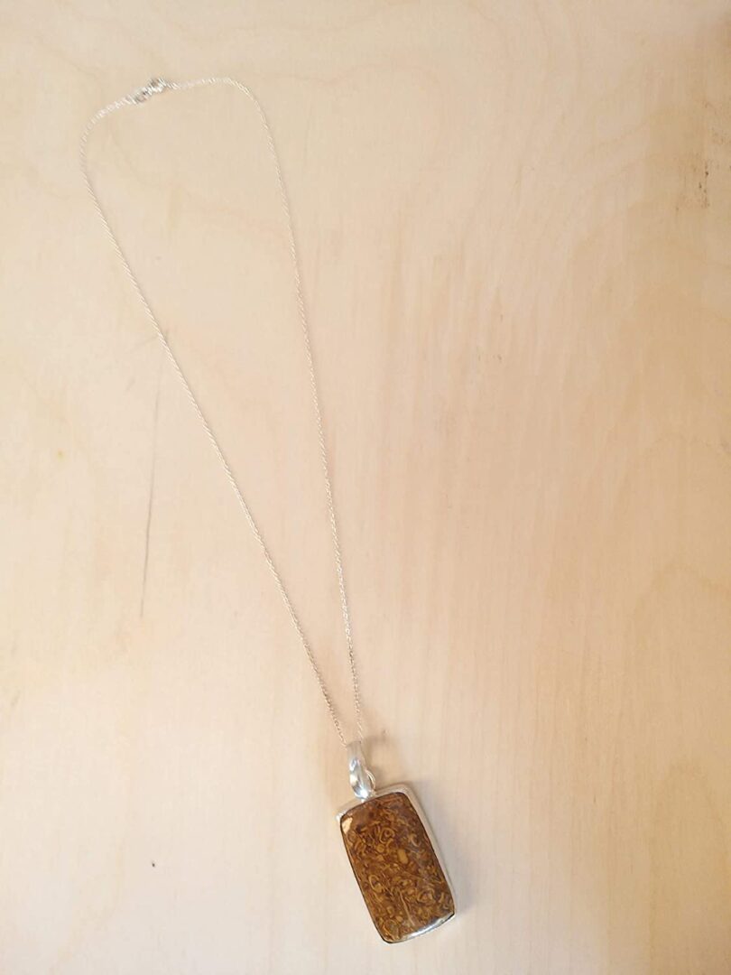 Mariam jasper Stone Pendant Necklace | Natural Gemstone Pendant -18"- Chain Necklace | Geniune Mariam Jasper Stone GS Pendant | Gift Packing - Image 3