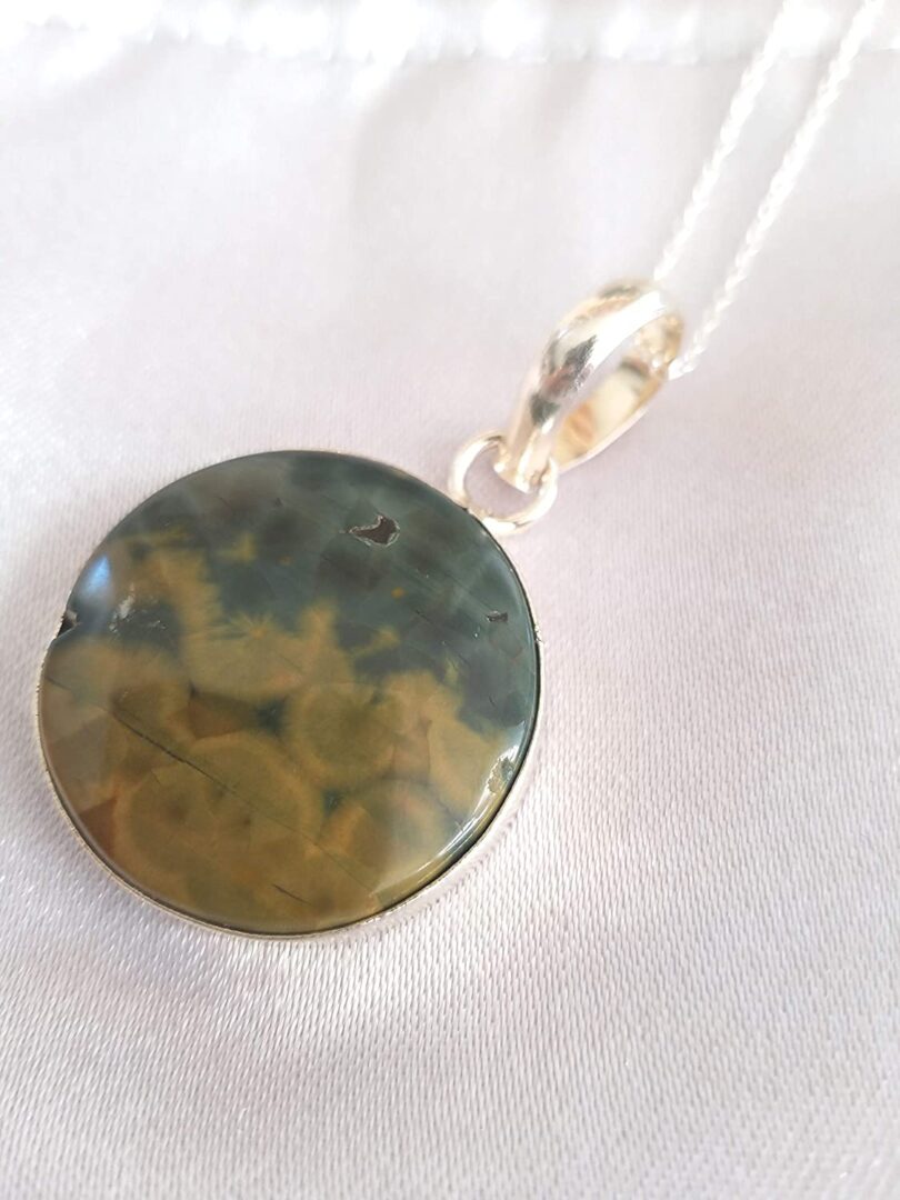 Rainforest jasper Stone Pendant Necklace | Natural Gemstone Pendant -18"- Chain Necklace | Geniune Rainforest Jasper Stone GS Pendant | Gift Packing - Image 4