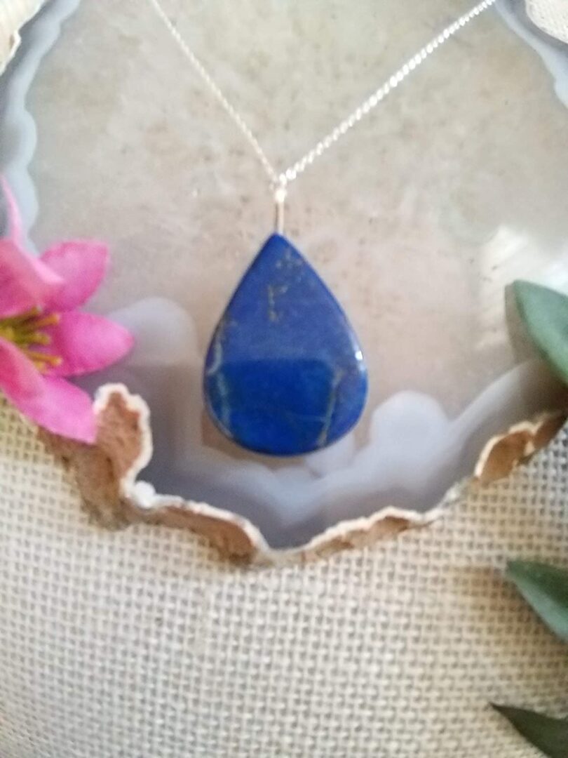 Lapis Lazuli 925-Silver Pendant Necklace | Sterling Silver Chain-16'' | Lapis Lazuli 925-Silver Pendant | Geniune 925-Sterling Silver chain | Gift for Her