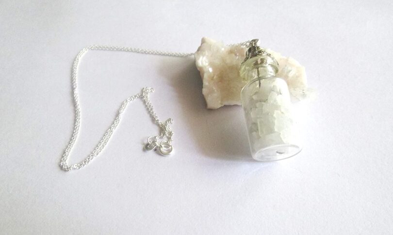 Moonstone Crystal Wish Bottle Pendant Necklace | Moonstone Chips in Glass Wish Bottle| 18"- Silver Plated Chain | Gifts for Her - Image 2