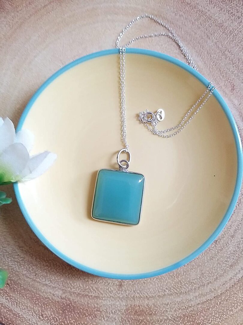 Aqua Blue Chalcedony 925-Silver Pendant Necklace | 925- Silver Chain-16'' | Chalcedony 925-Silver Pendant | Geniune 925 Sterling Silver chain | Gift for Her - Image 2